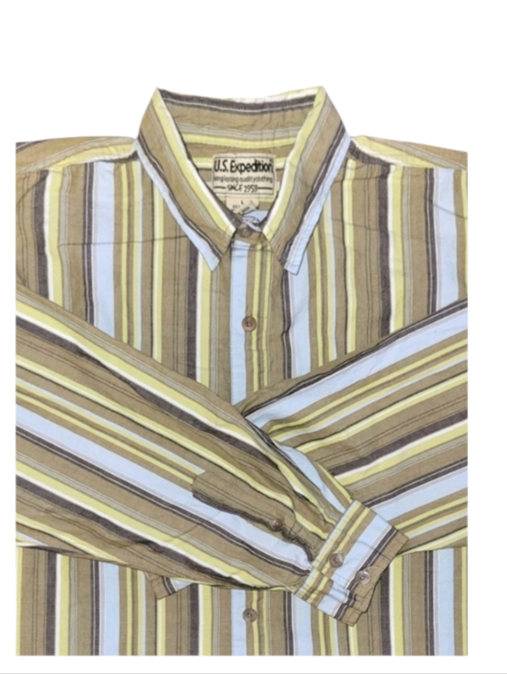 Men's Striped Casual Button Down Shirt - Size Large